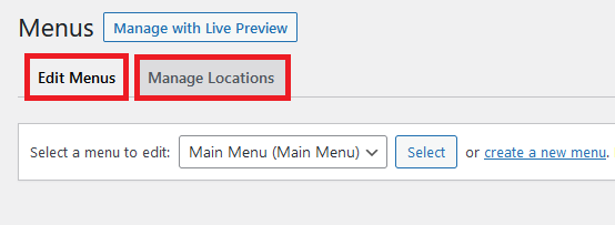 Admin Edit Menus Manage Locations