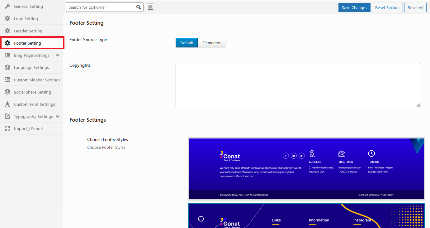CONAT Options - Header Admin