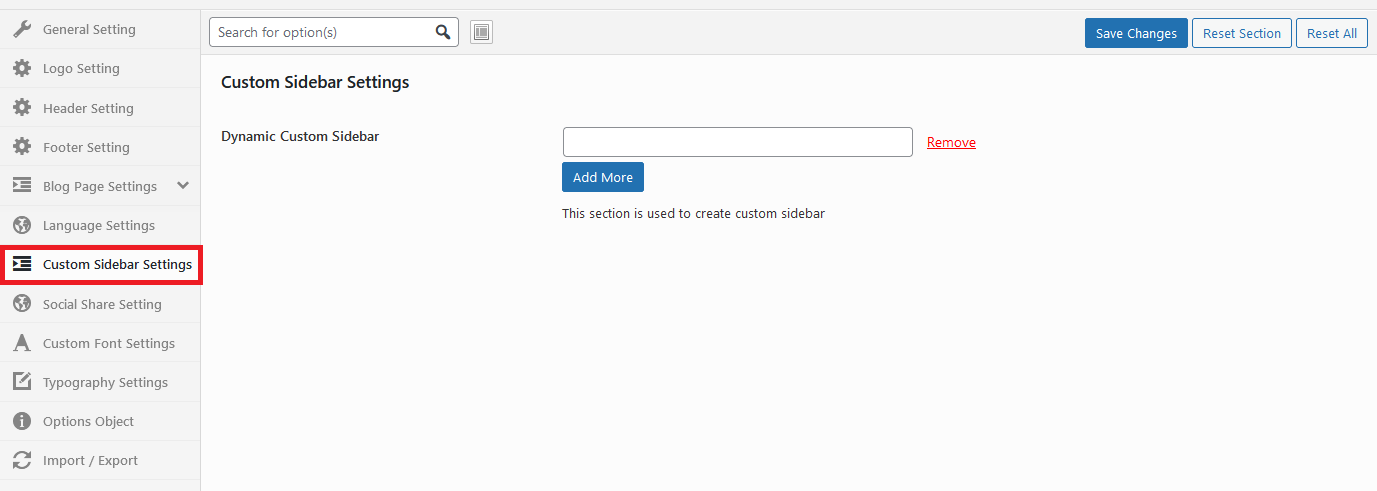 CONAT Options - Sidebar