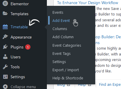 Timetable - Add New Post